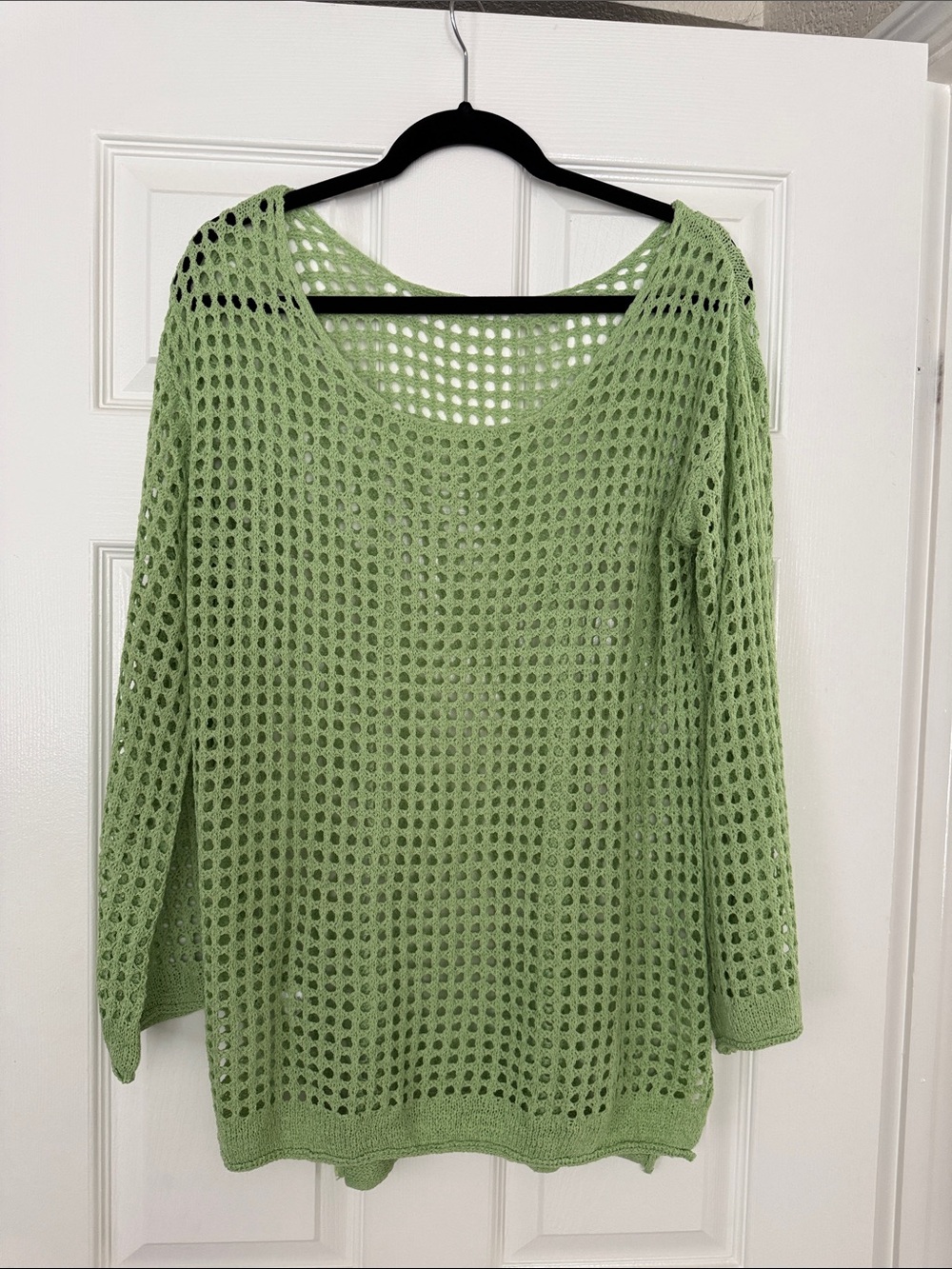 Light Green Open-Knit Women's Sweater can fit size small to large
